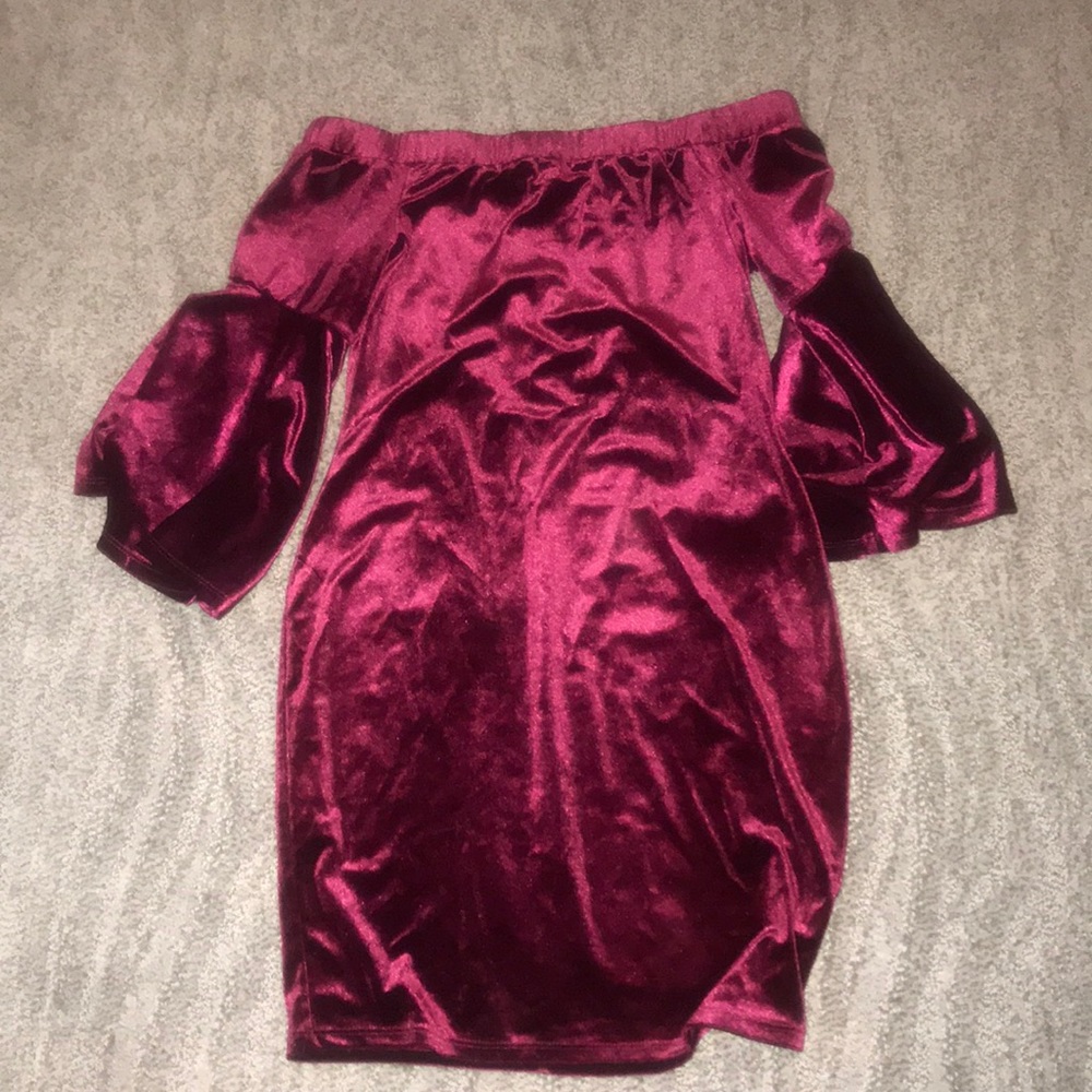 Off the shoulder wine red dress